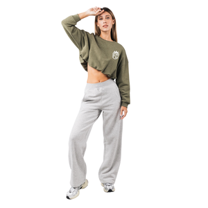 Womens Cropped <b>Crewneck</b> Sweatshirt Soft Fleece Long Sleeve Casual Lounge Streetwear Top Relaxed Fit Everyday Comfort Wear - Product Image 3