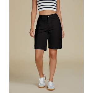 2025 femmes taille haute Vintage été Denim Shorts à la mode poche plaquée longue extensible décontracté 'Jorts' - Product Image 1