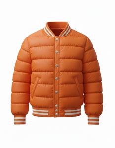 Chaqueta acolchada estilo universitario naranja para hombre, abrigo bomber con botones a presión, cuello acanalado, ropa de calle, ropa exterior - Product Image 1