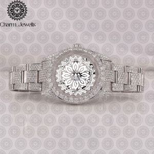 Montre de luxe Charm Jewells en acier inoxydable, boîtier rond de 38 mm, quartz analogique, lunette sertie de diamants, mode féminine - Product Image 1