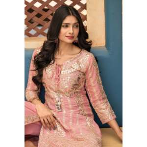 Beautiful Fancy Polyester Salwar Kameez with <b>Top</b> Plazzo and Dupatta Embroidery Work for <b>Weddings</b> - Product Image 6