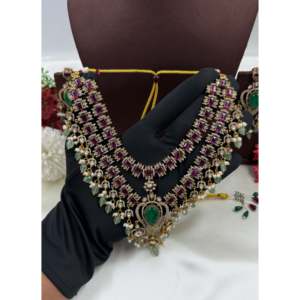 Indian Ethnic Aditi Victorian Semi Bridal <b>Gold</b> Plated Beaded Jewelry <b>Set</b> - Product Image 2