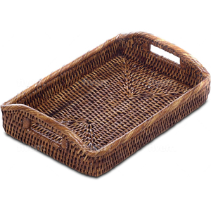 Hand-Woven Natural Rattan Serving <b>Tray</b> with Handles <b>Round</b> Wicker Storage Basket for Coffee <b>Table</b> Breakfast Food & Fruit Display - Product Image 2
