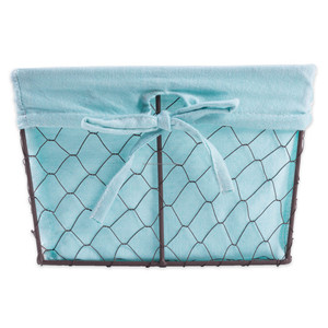 Set of 3 Vintage Gray & Aqua Blue Liner <b>Storage</b> <b>Baskets</b> Multipurpose <b>Small</b> Metal Chicken Wire <b>Baskets</b> - Product Image 2