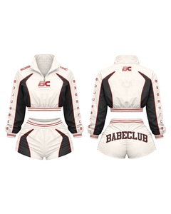 Ensemble de survêtement coupe-vent court personnalisé pour femme avec veste à quart de zip et short, vêtements de sport OEM sous marque privée - Product Image 5