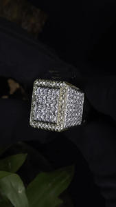 <b>Iced</b> Square <b>Ring</b> Moissanite Micro Diamond Sterling Silver Rhodium Plated Men's Cut Pave <b>Iced</b> <b>Ring</b> Unique Wedding Anniversary - Product Image 4