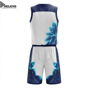 Conjunto de Camiseta y Pantalones Cortos de Baloncesto Sublimados para Hombre, Diseño OEM Premium, Estampado Cyberpunk de Cristal Luminoso Blanco y Azul, Uniforme Deportivo - Product Image 2