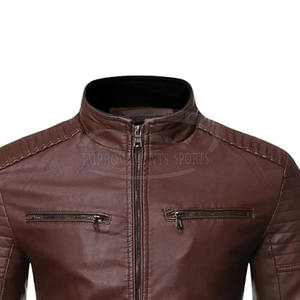 Veste en cuir pour hommes élégante pour l'automne/hiver respirant chaud noir polaire col montant fermeture à glissière nouveau Design Made Pakistan - Product Image 3