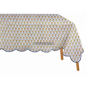 Floral Indian Hand Block Floral Printed 100% Cotton <b>Rectangle</b> Scallop Table Cover Custom Size Scallop Table Cloth Home Hotel - Product Image 1