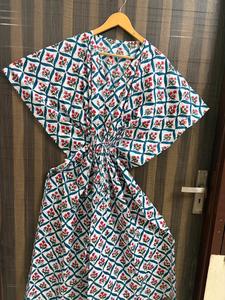 Vestido Kaftán de Algodón 100% con Estampado Floral para Mujer, Hecho a Mano, Transpirable, para Playa, Corte Regular, Ropa de Verano, Ropa Informal - Product Image 6