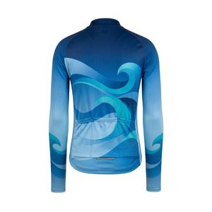 Maillot de cyclisme à manches longues avec motif vague bleue, en spandex et polyester de haute qualité, séchage rapide, évacuation de l'humidité, maillot de course - Product Image 2