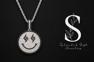 Collier pendentif visage souriant plaqué or Hip Hop, entièrement serti de diamants ronds, pour hommes et femmes, idéal pour fiançailles, mariage et fêtes - Product Image 6