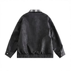 เสื้อแจ็คเก็ตหนัง PU สีน้ำตาลสำหรับผู้ชาย คอปกแบบลายสก็อต แขนยาว สไตล์ฤดูใบไม้ร่วง คุณภาพสูง แจ็คเก็ตหนังสั่งทำพิเศษสำหรับผู้ชาย - Product Image 3