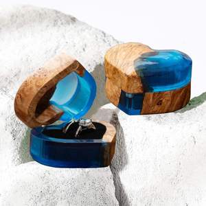 <b>Heart</b> <b>Shaped</b> Ring Gift <b>Box</b>, jewelry organizers and storage,Personalized Wooden Ring <b>Box</b>, Double Slotted Ring Holder, Wedding, En - Product Image 2