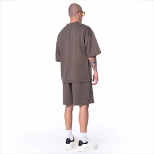 Men's Solid Color Cotton Knitted Crew Neck T-Shirt <b>Set</b> Casual Summer Wear Breathable Oversized Fit <b>Short</b> Sleeve <b>Top</b> <b>And</b> <b>Shorts</b> - Product Image 2
