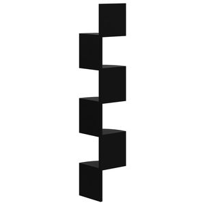 Estante de Esquina de Pared de Madera Sintética Negra de Alto Brillo, Diseño Compacto para un Almacenamiento que Ahorra Espacio - Product Image 3