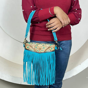 Goods Factory OEM Bulk Order Export Quality Design Lady Hand Tooled Suede Leather Women Small Shoulder Bags Vintage Fringe Purse - Product Image 4