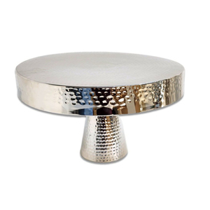 Plateau de service décoratif en acier inoxydable martelé, support à gâteau en métal poli argenté, assiette de présentation de desserts pour fêtes - Product Image 1