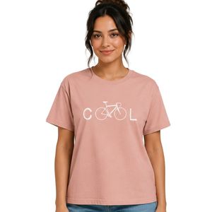 เสื้อยืดโอเวอร์ไซส์พิมพ์ลายกราฟิกจักรยานสีชมพูหม่นสำหรับผู้หญิง คอกลม แขนสั้น แฟชั่นฤดูร้อน ผ้าคอตตอนผสม สวมใส่สบาย - Product Image 1