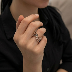 Wholesale Jewellery Stylish Design High Quality 18k Solid Rose Gold Brown Diamond Unique Wedding Ring for Girl Pave Setting - Product Image 3