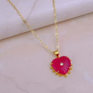 Collar con Colgante de Jade Rubí en Forma de Corazón, Cadena de Latón Chapada en Oro, Joyería Romántica para Mujer, Uso Diario - Product Image 2