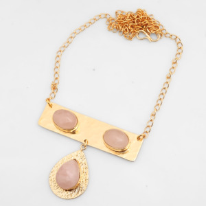 Natural Rose Quartz Gemstone <b>Necklace</b> 18K Gold Plated – Elegant Bar Pendant Jewelry - Unique <b>Statement</b> <b>Necklace</b> - Gift for her - Product Image 4