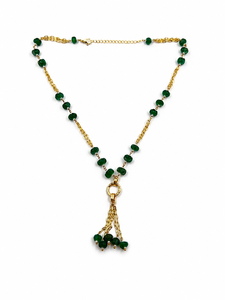 Custom Rhodium Plated Necklace Green Emerald Faceted Bead Station <b>Chain</b> Tassel Drop Lariat Fine Heritage Women Gift Jewelry - Product Image 1
