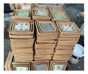Paniers de rangement carrés en rotin naturel avec motifs colorés, empilables, rustiques, multi-usages, pour l'organisation de la maison - Product Image 1