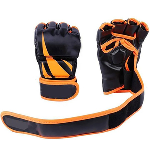 Gants de MMA demi-doigts Rahsal Industries en cuir avec fermeture au poignet, noir et orange, pour arts martiaux, kick-boxing, unisexe - Product Image 2