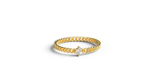 Bague de promesse solitaire ronde en or 18 carats texturé, style chaîne cubaine, avec diamant, bijoux hip-hop pour femme - Product Image 1