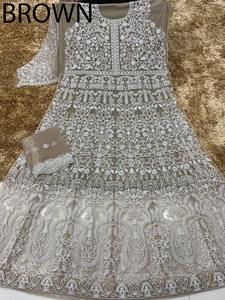 Indian Trendy Fashion for Women Long Heavy Net Anarkali Embroidered Modal Stretchable <b>Kurti</b> Gown Dupatta Wedding Partywear Suit - Product Image 3