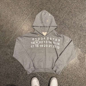 Sudadera con capucha unisex de felpa 100% algodón, 500gsm 450gsm, corte holgado con cremallera, estilo streetwear personalizado, con lavado ácido y vintage, y pedrería - Product Image 4