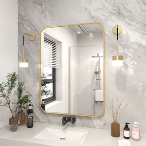 Illuminated LED Bathroom <b>Mirror</b> 30x40 Inch <b>Rectangular</b> <b>Gold</b> Metal Frame Wall Mounted - Product Image 1