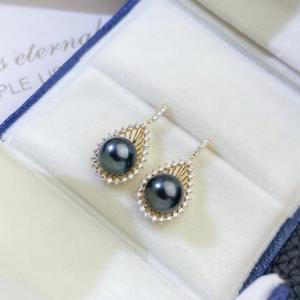 Pendientes de Perlas de Agua de Mar Naturales Nanyang, Redondas, de 10-11 mm, con Aguja de Oro Grueso de 18K, Color Perla de Té - Product Image 2