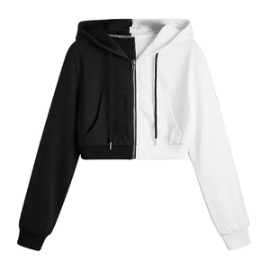 Sweat-shirt à capuche court rouge pour femme, manches longues, couleur unie, pull en coton tricoté pour l'automne - Product Image 2