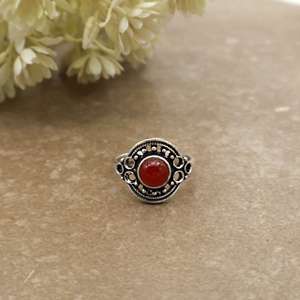 SHYAM JEWELRS Vintage Natural Red Onyx <b>Statement</b> <b>Ring</b> 925 Sterling Silver Plated Adjustable Band Antique Boho Ethnic Handmade - Product Image 1