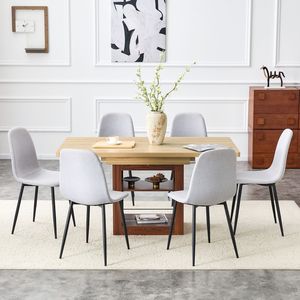Set di 6 Sedie da Pranzo Moderne in Lino e Cotone Grigio Chiaro con Tavolo Allungabile da 59-71 Pollici - Product Image 3