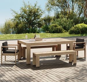 Juego de Comedor de Jardín de Madera de Teca Sólida de Lujo con Mesa, Banco y Sillas para Patio, Terraza, Jardín Trasero, Resistente a la Intemperie - Product Image 1