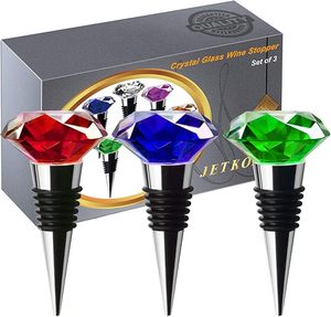 Juego de 3 Tapones de Vino de Cristal y Metal, Color Rojo, Verde y Azul, Forma de Diamante, Tapón Sellador para Botellas - Product Image 6