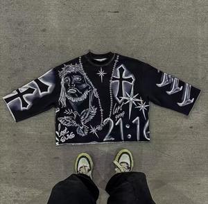 T-shirt Streetwear Homme en Coton French Terry Personnalisé avec Manches Imprimées, Coupe Boxy et Courte - Product Image 1