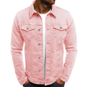 Chaqueta vaquera rosa para hombre, corte ajustado, cuello vuelto, botones frontales, ropa exterior informal, chaqueta de algodón lavado para primavera - Product Image 3