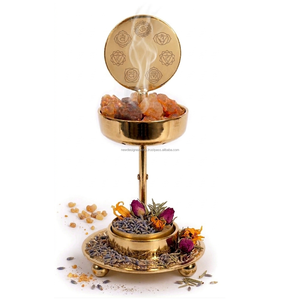 Brûleur d'encens en métal réglable en hauteur avec bol amovible et 7 chakras gravés en laiton - Product Image 4