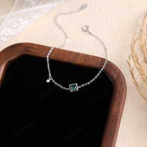 Delicada pulsera de esmeralda, plata de ley 925, chapada en oro de 14 quilates, joyería minimalista con piedra preciosa verde para mujer, regalo. - Product Image 2