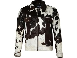 Blouson Moto Homme en Cuir de Vachette Véritable avec Fourrure, Noir et Blanc, Fermeture Éclair Asymétrique, Style Western Streetwear, Vente en Gros - Product Image 1