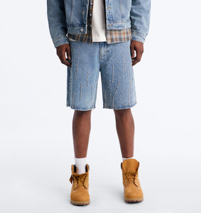 Lupin Felt Denim Manufacturer Custom Double Waist <b>Knees</b> Diamonds Rhinestone Baggy Cargo Jeans Denim Shorts Men's Shorts - Product Image 1