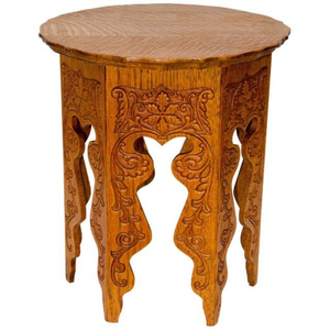 Mesa Auxiliar Decorativa de Madera de Mango Maciza, Estilo Rústico Vintage, Tallada a Mano, con Base Octogonal y Tapa Redonda Pequeña - Product Image 5