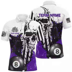 Vente en gros d'usine, polos pour hommes personnalisés avec impression par sublimation 3D, réversibles, maillots d'équipe professionnels de billard et de pool - Product Image 3
