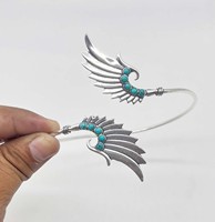 Bracelet de bras supérieur en turquoise naturelle avec aile d'ange, plaqué argent, fait main, réglable, style bohème, bijou tendance pour femme