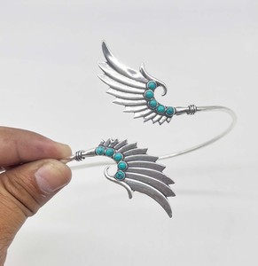 Natural Turquoise Angel Wing Upper Arm Cuff <b>Bracelet</b> Silver Plated Handmade Adjustable Armlet <b>Boho</b> Statement Jewelry for Women - Product Image 5