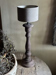 Wooden Table Lamp Boston Umber Handmade Carved <b>Wood</b> Base Rustic Decorative <b>Lighting</b> <b>Fixture</b> with Fabric Shade Living Room Diwali - Product Image 2
